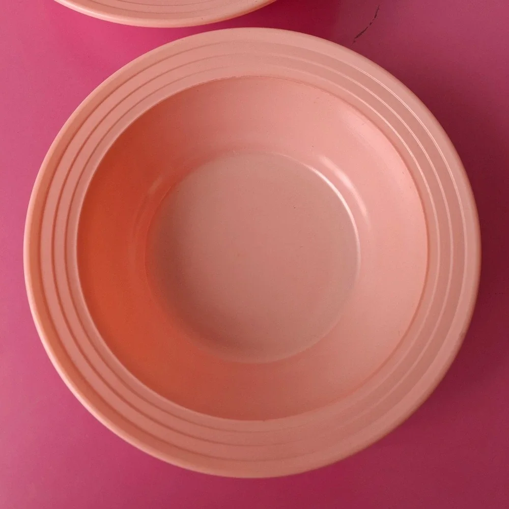 Hazel Atlas Moderntone Peach/Pink Milk Glass Soup Bowls Set of 2 Vintage MCM